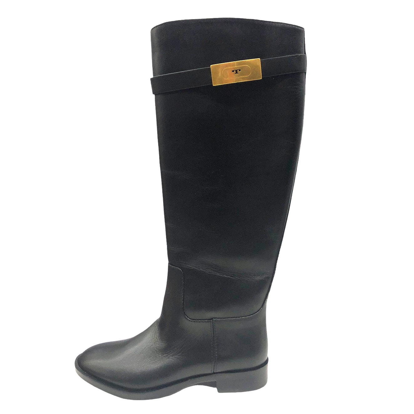 Tory Burch T Hardware Tall Riding Boots Boot Black Leather 6.5